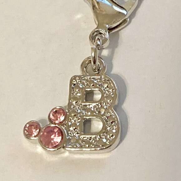 Vintage Disney Pink Crystal Mickey Mouse Ears Charm Clip On Initial Letter B - Picture 6 of 10